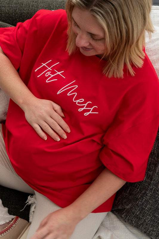 Hot Mess Oversized T-Shirt – Raspberry Red